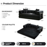SEQAVRW 79" Boneless Sofa Bed, 5-in-1 No-Assembly Convertible Sleeper Couch with Fixed Frame Armrests, Modular Corduroy Futon, Compressed in a Box for Space Saving (Black, Includes 2 Pillows) SEQAVRW