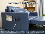 N NOORDENIYA 55'' Leather Sofa Bed, Pull Out Sleeper Sofa Couch Bed, Loveseat Sleeper, Futon Sofa Couch with Side Pocket, Convertible Sofa Bed for Living Room, Apartment, Bedroom, RV, Blue N NOORDENIYA