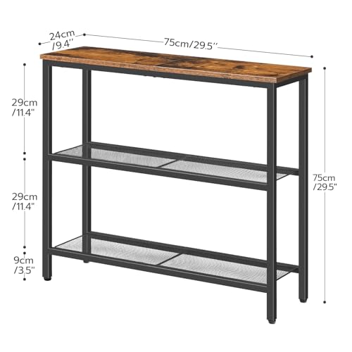HOOBRO 29.5" Narrow Console Table, Set of 2, Entryway Table with Shelves, Thin Sofa Table, Behind Couch Table, Display Side Table, for Hallway, Entrance, Living Room, Rustic Brown and Black BF73XGP201 HOOBRO