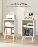 Yzosvki Record Player Stand, 3-Tier Side End Table with Charging Station, Turntable Stand Up to 160 Albums, Vinyl Storage Cabinet Dispaly Shelf for Living Room, Classic White Yzosvki