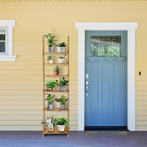 Bloddream Ellwood 6-Tier Natural Pine Wood Leaning Shelf - Stylish Storage & Display Solution Bloddream