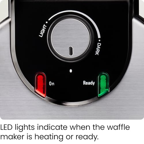 Chefman Rotating Belgian Waffle Maker, 180° Flip Iron w/ Non-Stick Plates, Adjustable Timer, Locking Lid, & Drip Plate, Space Saving Storage, Mess-Free Breakfast, Stainless Steel/Black Chefman