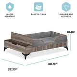 TailZzz Wooden Dog Bed with Mattress, Large to Extra Large Water-Resistant Elevated Pet Bed, Wooden Pet Bed with Storage, Greenguard Gold Certified, Machine Washable, Smokey Grey, Wyatt TailZzz