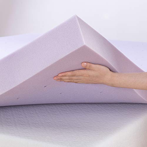 Mellow 4 Inch Ventilated Memory Foam Mattress Topper, Soothing Lavender Infusion, CertiPUR-US Certified, Queen Mellow