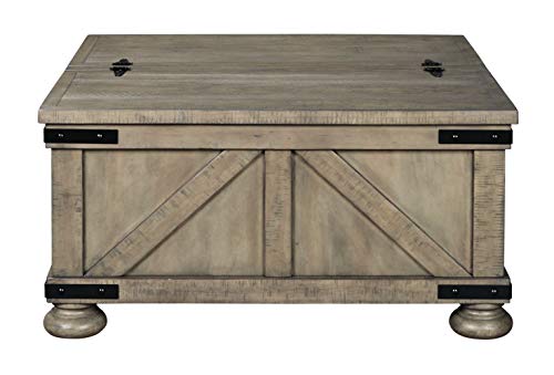 Signature Design by Ashley Aldwin Farmhouse Square Coffee Table with Lift Top for Storage, Grayish Brown, 36 in x 36 in x 18 in - WoodArtSupply