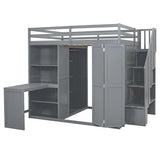 Harper & Bright Designs Full Size Loft Bed with Stairs and Desk, Wood Full Loft Bed with Wardrobe & Storage Shelves, Full Storage Bed for Kids Teens, Gray Harper & Bright Designs