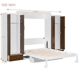 Ball & Cast Murphy Bed Queen Size with Two Side Wardrobes,Hideway Cabinet Bed,Foldable Wall Bed Frame with Led Light,Desk and Drawers for Guest Room,Apartment,Space-Saving,No Box Spring Needed,White Ball & Cast
