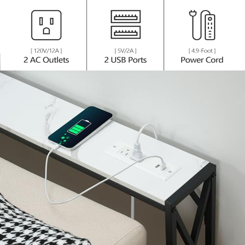 MAHANCRIS 39.4” Narrow Sofa Table with Charging Station, Skinny Console Table, Slim Entryway Hallway Couch Table, for Entrance, Foyer, Living Room, Hallway, Marble CTHM151E01 MAHANCRIS