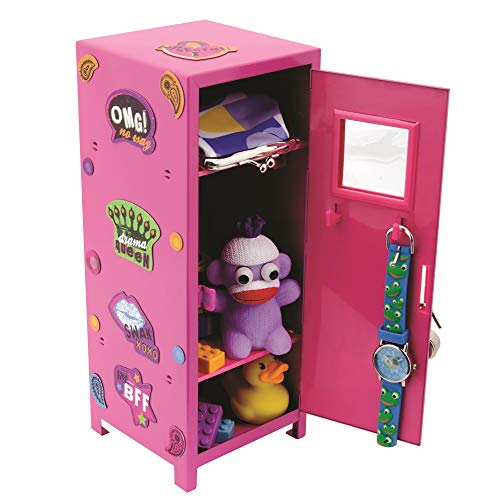 Schylling Girl Talk Locker - Customizable Miniature Metal Locker - Includes Pink Steel Locker, Lock, 2 Keys, and 17 Colorful Magnets - Ages 4 and Up Schylling