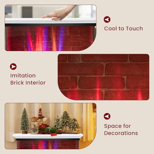 ORALNER 27” Electric Fireplace with Mantel, 3-Sided Glass View, Wooden Surround Firebox, Freestanding Fireplace Heater w/ 7 Flame Colors, Remote & 6H Timer, Overheat Protection, 1400W (White) ORALNER