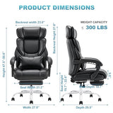 COLAMY Office Chair with Retractable Footrest, Ergonomic High Back Design Executive Computer Desk Chair with Removable Lumbar Pillow, 90-135°Reclining, Thick Bonded Leather for Home Office Work, Black COLAMY