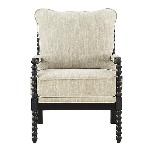 OSP Home Furnishings Eliza Spindle Accent Chair, Linen Fabric with Black Wood OSP Home Furnishings