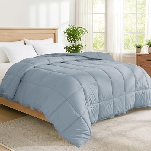 Peace nest Queen Size Goose Feather Fiber and Down Comforter Fluffy Duvet Insert All Season Hotel Luxury Bedding Comforters Soft Medium Warmth 88x88 Inches Light Grey Peace nest