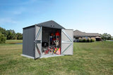 Arrow Shed Elite 8' x 6' Tall Outdoor Steel Storage Shed with High Gable and Lockable Doors Storage Building, Anthracite Arrow