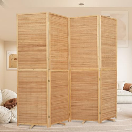 Room Divider Folding Privacy Screens, Hand-Made 67'' High Bamboo Room Dividers Freestanding 2-in-1 Multifunction 4 Panel Wall Divider for Room Separation, Portable Room Partitions and Dividers HOMSCREENER