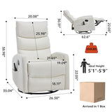 PELUMY 360° Swivel Rocker Recliner with Heat & Vibration Massage, Glider Rocking Chair for Adults, Compact Recliner for Living Room, Small Spaces, Nursery, Bedroom (Breathable Leather, White)