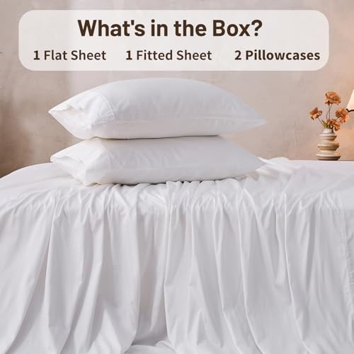 MEISHANG Extra Deep Pocket Cotton Sheets King Size - 100% Egyptian Cotton 1000 Thread Count - Fits 18"-24" in Deep Mattress,Oeko-Tex Certified, Soft & Breathable - 4 Piece (King, White) MEISHANG
