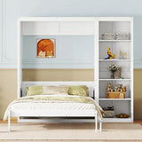 Harper & Bright Designs Queen Size Murphy Bed, Wooden Wall Bed with Shelves, White Harper & Bright Designs