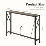 Gewudraw 41.7" Console Table, Narrow Behind The Couch Table with Outlet, Industrial Skinny Sofa Table for Hallway, Entryway, Living Room,Walnut Gewudraw