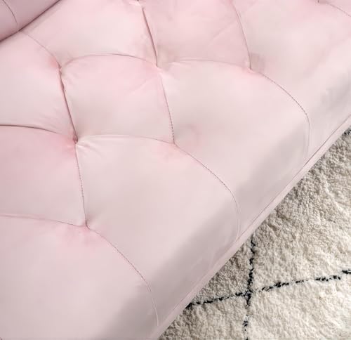 Modern Velvet Sofa Bed Futon with 2 Pillows,2-in 1 Convertible Sleeper Couch Bed,Folding Recliner Loveseat with Golden Metal Legs for Living Room Apartment Office (Light Pink) Anwick