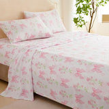 Jolusere Bow Sheet Set Full for Girls Kids Pink Floral Fitted Sheet Set Soft Microfiber Fitted Flat Sheets & Pillowcases - Princess Style Bowknot Bedding Sets Toddlers 4 Pieces Cute Sweet Bed Set Jolusere