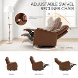 Swivel Rocking Recliner Glider Chair, Leather Nursery Reclining Rocker Chair with Footrest, Ergonomic Backrest, Wide Seat Cushion and Metal Base-Cocoa COLAMY