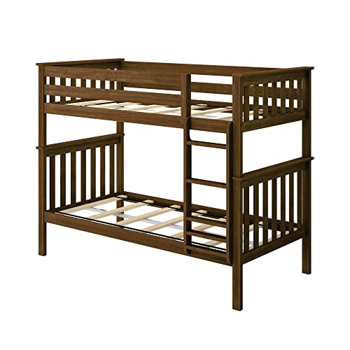 Max & Lily Bunk Bed Twin over Twin, Solid Wood Bunk Bed Frame with Ladder for Kids, 14" Safety Guardrails, Easy Assembly, No Box Spring Needed, Walnut Max & Lily