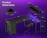 AODK L Shaped Gaming Desk with 4 Drawers, 59" Reversible Computer Desk with Hutch and Shelves, Gamer Desk with LED Lights, Power Outlets, Home Office Corner Desk with Gird Pegboard, Black AODK