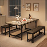 Garvee 63 in Extendable Dining Table Set for 4-6 People, 3-Piece Kitchen Table Set with 2 Upholstered Benches, Farmhouse Dining Room Table Set for Kitchen, Living Room, Apartment, Gray Garvee