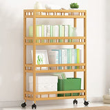 TIE-DailyNec 4-Tier Bamboo Kitchen Rolling Cart Removable Wood Trolley Island Cart, Utility Cart Multi-Layer Storage Shelf Rack on Wheels (23.6" L X 7.1" W X 37.8" H) TIE-DailyNec
