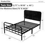 Easllre 14Inch Metal Bed Frame,Twin Size Bed Frame with Upholstered Headboard,Heavy Duty Sturdy Mattress Foundation,Easy Assembly,No Box Spring Needed,Black-Twin Easllre