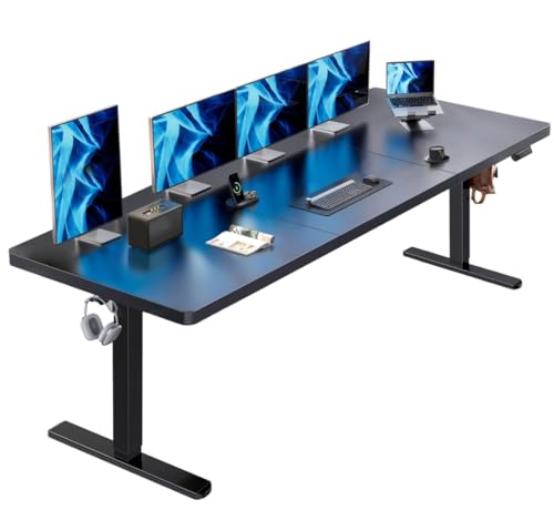 HUANUO 83 x 30 inch Electric Standing Desk, Powerful Brushless Motor Large Height Adjustable Table, 4 Memory Preset Sit Stand Up Desk, Home Office Computer Table with Thick T-Shaped Frame, Black HUANUO