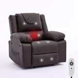 Manual Recliner Chair for Adults - 135° Front & Rear Adjustable, with Heating & Massage, Side Storage Pockets & Remote Control, Ideal for Living Room & Bedroom(Coffee)