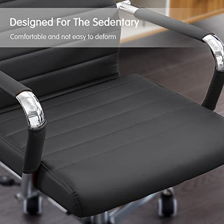 BOWTHY Home Office Chair Ribbed, Modern Leather Conference Room Chairs, Ergonomic Office Desk Chair, High Back Executive Computer Chair, Adjustable Swivel Chair with Arms (Black) BOWTHY