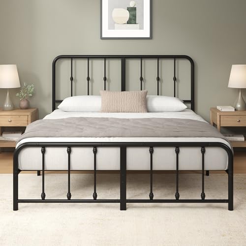 Zinus Leonardo Metal Platform Bed Frame, Victorian Spindle Style Headboard and Footboard, Heavy Duty Bed Base, Ample Underbed Space, King Zinus