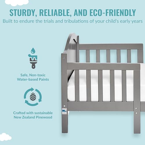Dream On Me Portland 3 In 1 Convertible Toddler Bed in Steel Grey, Greenguard Gold Certified, JPMA Certified, Low To Floor Design, Non-Toxic Finish, Pinewood Browell