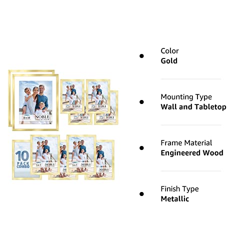 Icona Bay Combo-Sizes Gold Picture Frames Set - 10 PC (Four 4x6, Four 5x7, Two 8x10), Noble Collection Multi-Pack, Modern Professional Design for Wall Gallery Icona Bay