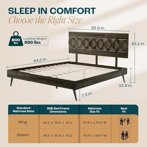 Oliver Queen Size Bed Frame - 15-Inch Mid Century Design with Rattan Headboard, Bohemian Style, No Box Spring Needed, Easy Assembly in Caramel Bme
