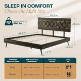 Oliver Queen Size Bed Frame - 15-Inch Mid Century Design with Rattan Headboard, Bohemian Style, No Box Spring Needed, Easy Assembly in Caramel Bme