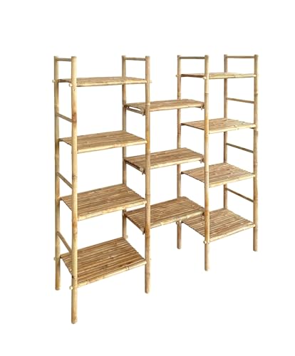 Natural Rattan Bamboo Handcrafted 4-Tier Bookcase with 11 Open Shelves - WoodArtSupply