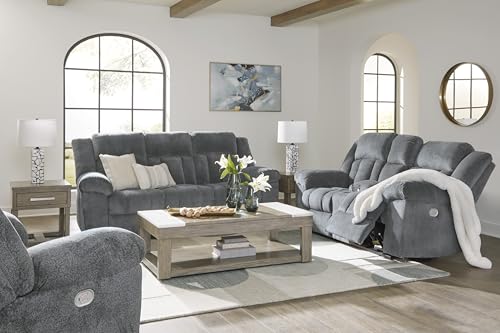 Signature Design by Ashley Tip-Off Modern Wall Hugger Power Reclining Sofa with Adjustable Headrest and USB Ports, Gray Signature Design by Ashley