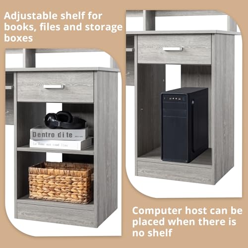 Karl home Computer Desk Study Writing Desk, Wooden Home Office Workstation PC Laptop Table with Drawer Shelf Keyboard Tray, Grey Karl home