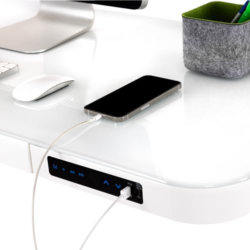 Seville Classics Airlift Electric Height Adjustable Desk with Tempered Glass Top, USB Charging Ergonomic Sit Stand Modern Home Office Workstation, Seville Classics