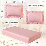 KKJIAF 3 Piece Toddler Sheet Set Microfiber, Includes a Flat Sheet, a Fitted Sheet and a Ruffle Pillowcase, Light Pink KKJIAF
