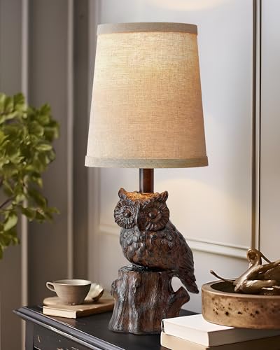 G-SAFAVA 14.25" Table Lamp: Farmhouse Resin Small Single Lamp with Brown Owl Shape for Living Room Retro Bedside Lamps for Bedroom Rustic Nightstand Lamp(Brown) - WoodArtSupply