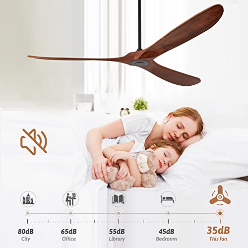 Chriari 60'' Ceiling Fan With Remote and Wall Control, Walnut Ceiling Fan with 3 Wood Blades, 6 Speeds Smart Timing Reversible DC Motor, Modern Black Ceiling Fan for Indoor Outdoor Farmhouse/Patios Chriari