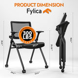 FYLICA Foldable Office Chair with PU Wheels and Smooth Armrest-Ergonomic Mesh Bouncing Back, Stackable Conference Room Chair, Office Guest & Reception & Meeting Chair (Black)