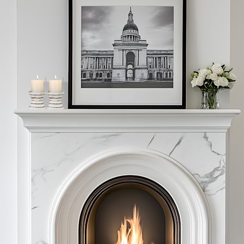 Candle Holder for Pillar Candle Set of 2, Farmhouse Wood Candle Holder, Rustic Wooden Candle Stand, Vintage Small Wooden Candlestick Holders for Living Room, Table Centerpiece, Rustic White CEDARLUX