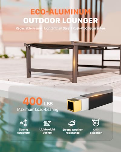WOAJNQO Chaise Lounge Chair Outdoor,Aluminum Patio Lounge Chairs,Lounge Chairs with 5 Adjustable Backrest for Outside Beach Lawn and Backyard,Khaki WOAJNQO
