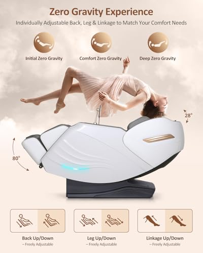 RELX Massage Chair Full Body, 20 Modes Zero Gravity SL-Track Shiatsu Massage Chair Built-in Heat System, Airbag Massage with Body Scan, Deep Yoga Stretch, Calfrest Extension and AI Control(White) RELX
